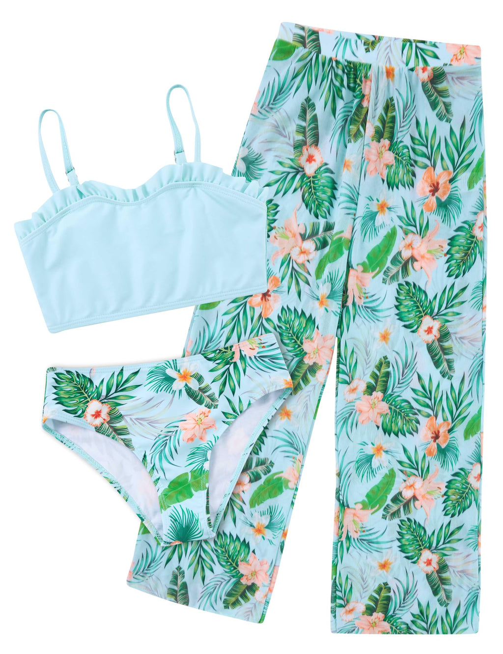 Vogseek 6-16T Girls 3 Pieces Bikini Bathing Suit with Rash Guard Pants Quick Dry Swimwear Cover-Up Sets