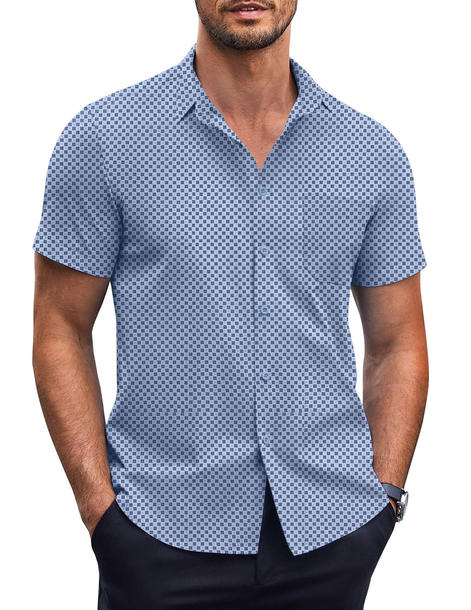 COOFANDY Mens Short Sleeve Button Down Shirts Wrinkle Free Dress Shirts Casual Polka Dot Print Shirt with Pocket