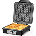 Belgian Waffle Maker 4 Slices, 1200W Waffle Iron, Anti-Overflow Waffle Iron with Browning Knob, Nonstick Plates, Indicator Lights, Silver/Black (Black, Silver)