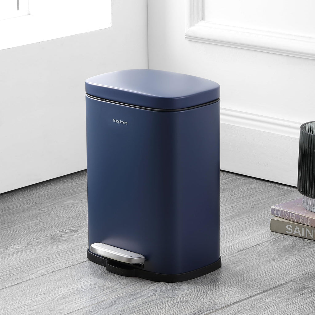 happimess HPM1006B Connor Rectangular 13-Gallon Trash Can with Soft-Close Lid and Free Mini Trash Can, Fingerprint Resistant, Modern, Minimalistic for Home, Kitchen, Office, Bathroom, Black