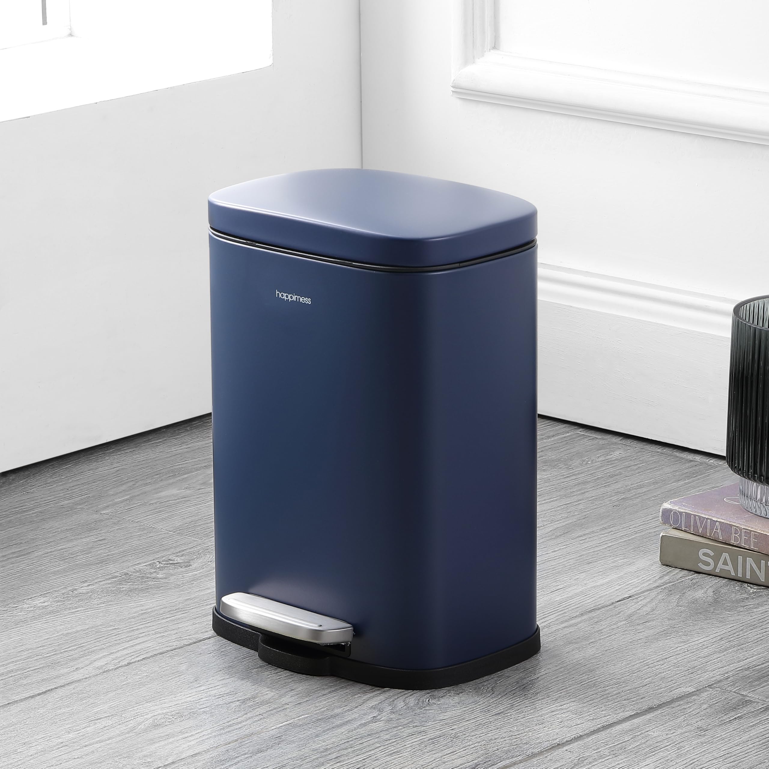 happimess HPM1006B Connor Rectangular 13-Gallon Trash Can with Soft-Close Lid and Free Mini Trash Can, Fingerprint Resistant, Modern, Minimalistic for Home, Kitchen, Office, Bathroom, Black