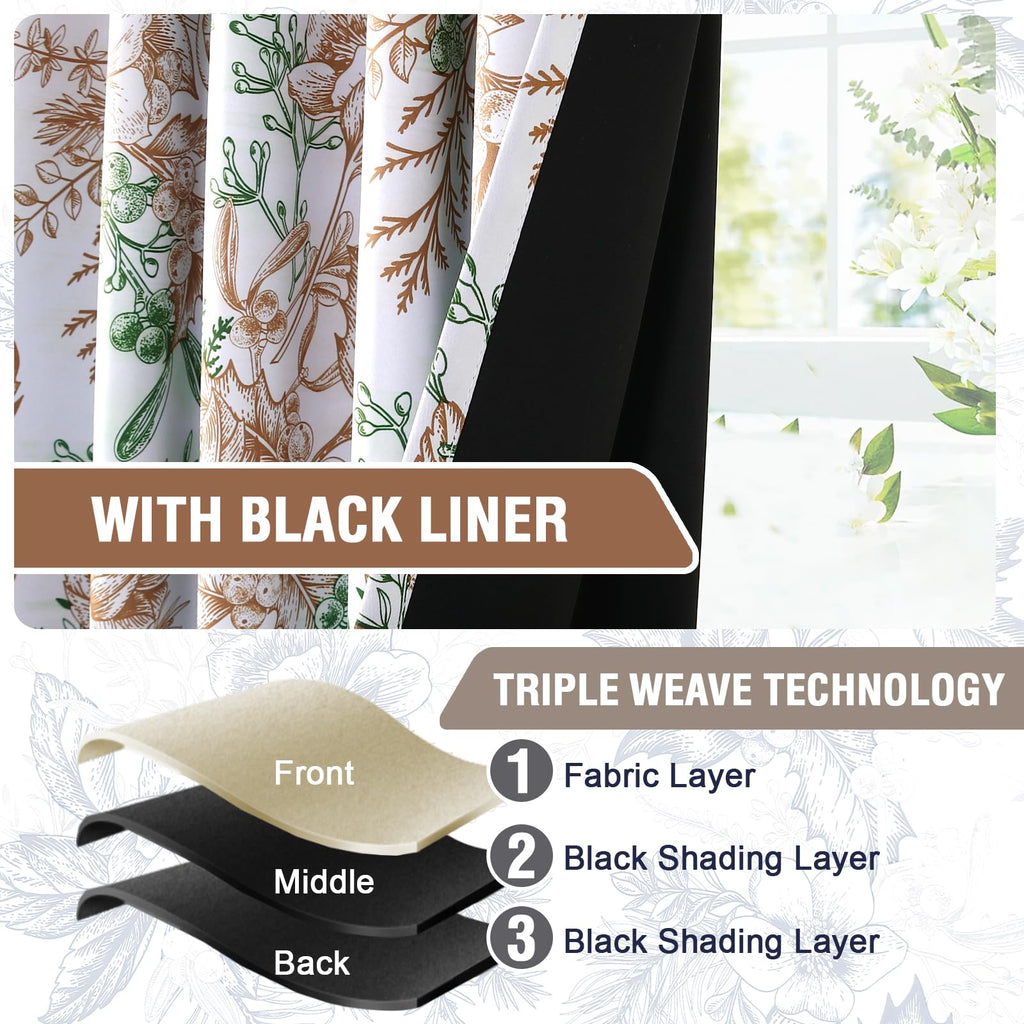 H.VERSAILTEX Blackout Curtains 63 Inch Length 2 Panels Set Floral Print Curtain Drapes for Living Room Thermal Insulated Grommet Window Curtains for Bedroom - Traditional Floral in Antique Green