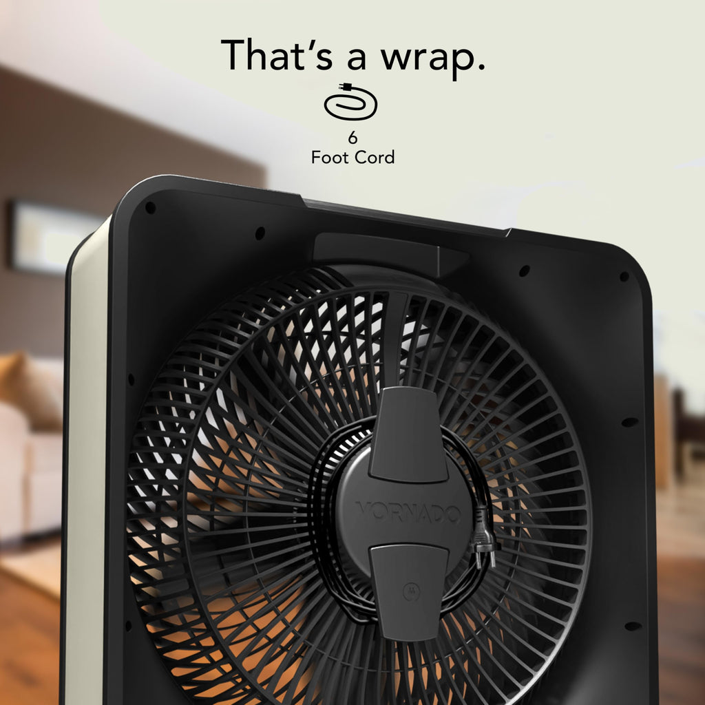 Vornado Model 80 High Velocity Electric Box Fan with Removable Grille, 5 Speed Settings, Powerful Airflow, Whole Room Air Circulation, Targeted Cooling, Cord Storage, Durable Floor Fan, Ice White