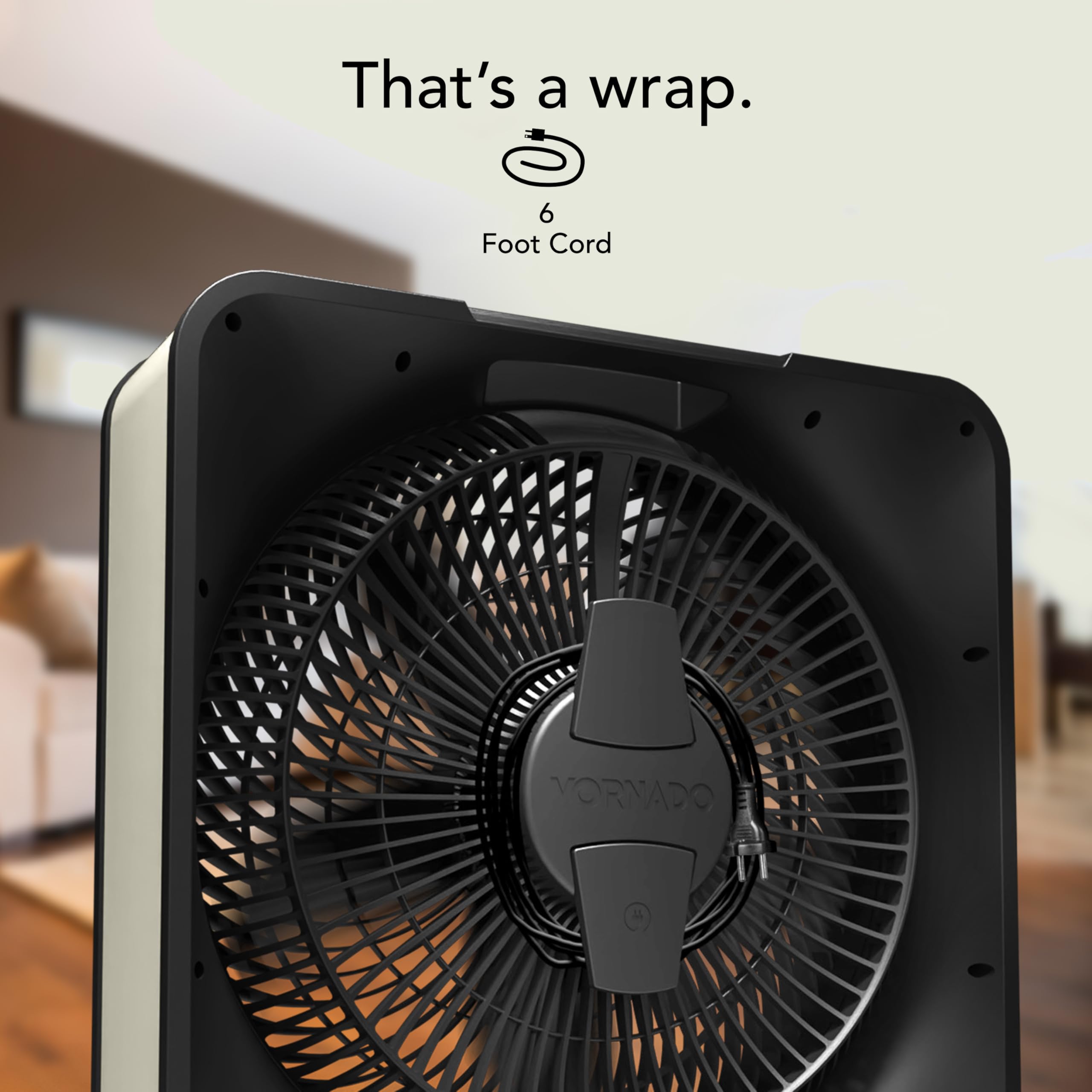 Vornado Model 80 High Velocity Electric Box Fan with Removable Grille, 5 Speed Settings, Powerful Airflow, Whole Room Air Circulation, Targeted Cooling, Cord Storage, Durable Floor Fan, Ice White