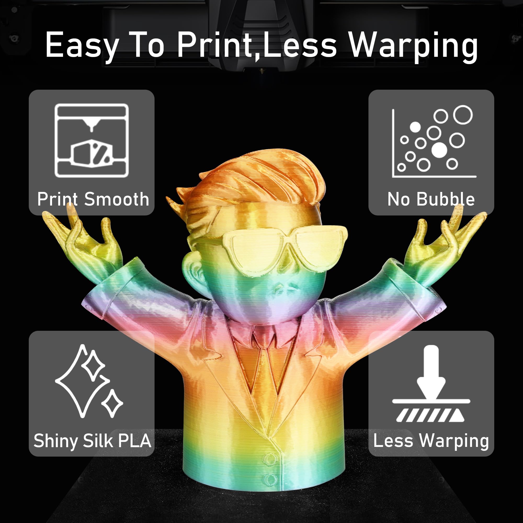1.75mm PLA 3D Printer Filament Bundle: Glow in Dark Green/Blue/Purple/Rainbow, One Spool Clear Multi Colored, Each Spool 250g, Total 1.25Kg 3D Printing Material, 250g x 5 Spools Glow in Dark PLA