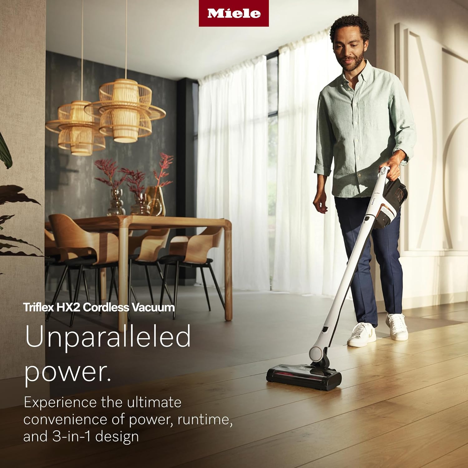 Miele Triflex HX2 Self-Standing Cordless Stick Vacuum Cleaner, 60 min runtime, Lotus White / Rose Gold
