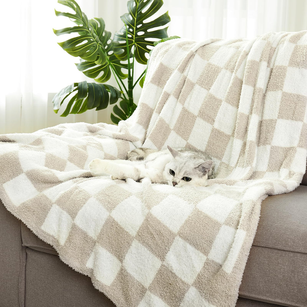 Checkered Throw Blanket, Black Soft Cozy Fluffy Knitted Throw Blankets for Couch, Sofa, Bed, Chair, Warm Fuzzy Travel Picnic Lightweight Plaid Blanket, 50x70 inches