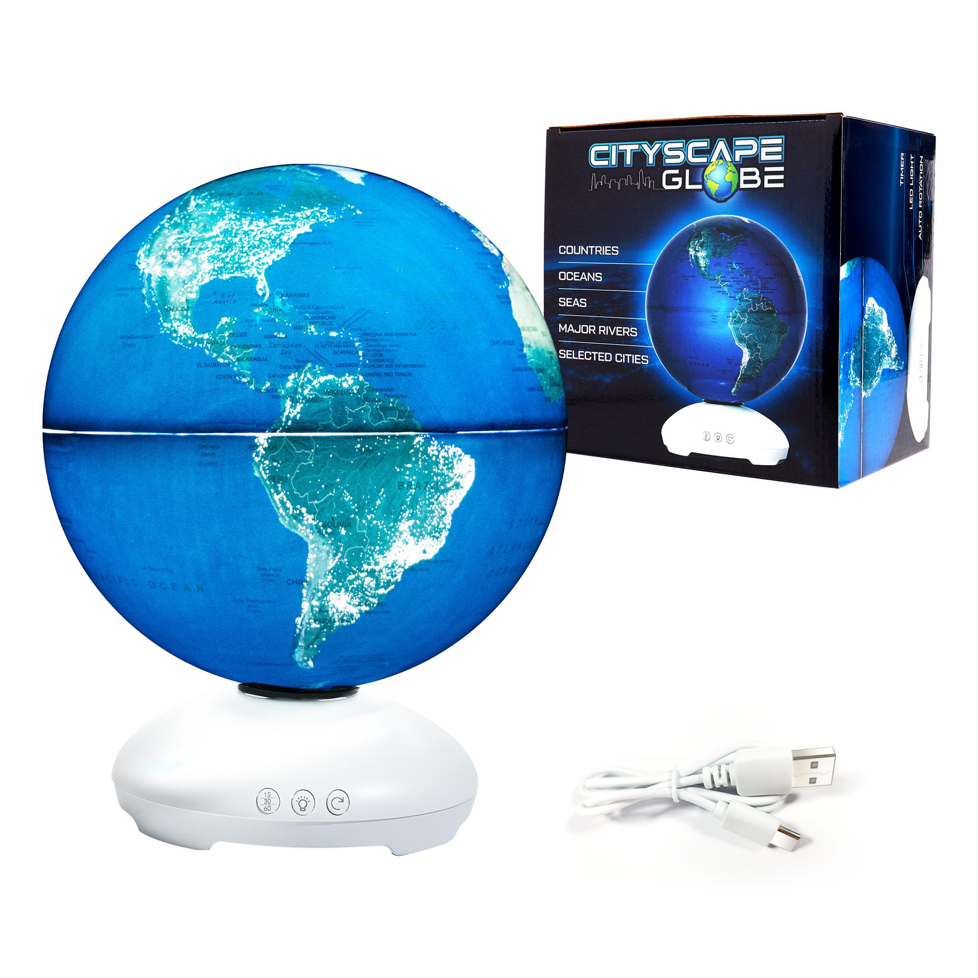 USA Toyz Illuminated Globe for Kids Learning- 3-in-1 STEM Globes of the World with Stand, Constellation Map, Built-in LED Night Light Desk Globe Lamp, Non-Tip Metal Base, 9.75” Tall, 7 Inch Diameter
