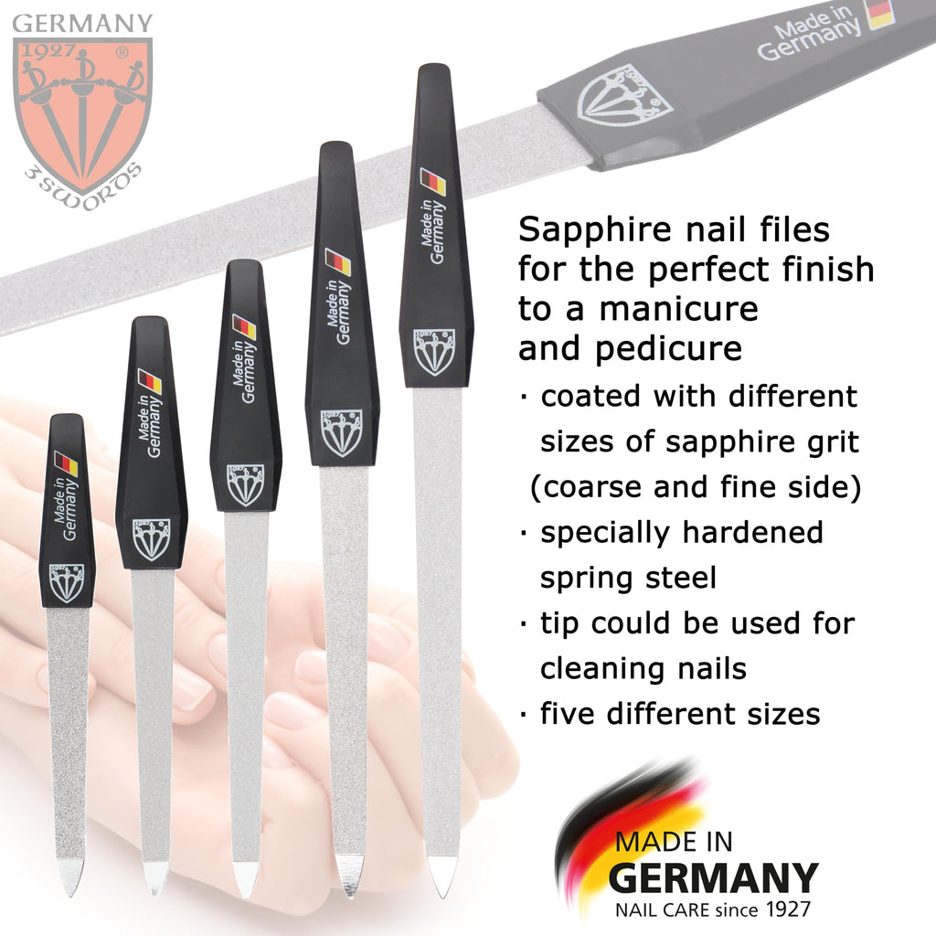 3 Swords Germany - Sapphire Metal Nail File Set 10 Pieces with 1 Piece 3-Way Nail Buffer – Nail Care Made in SOLINGEN/Germany