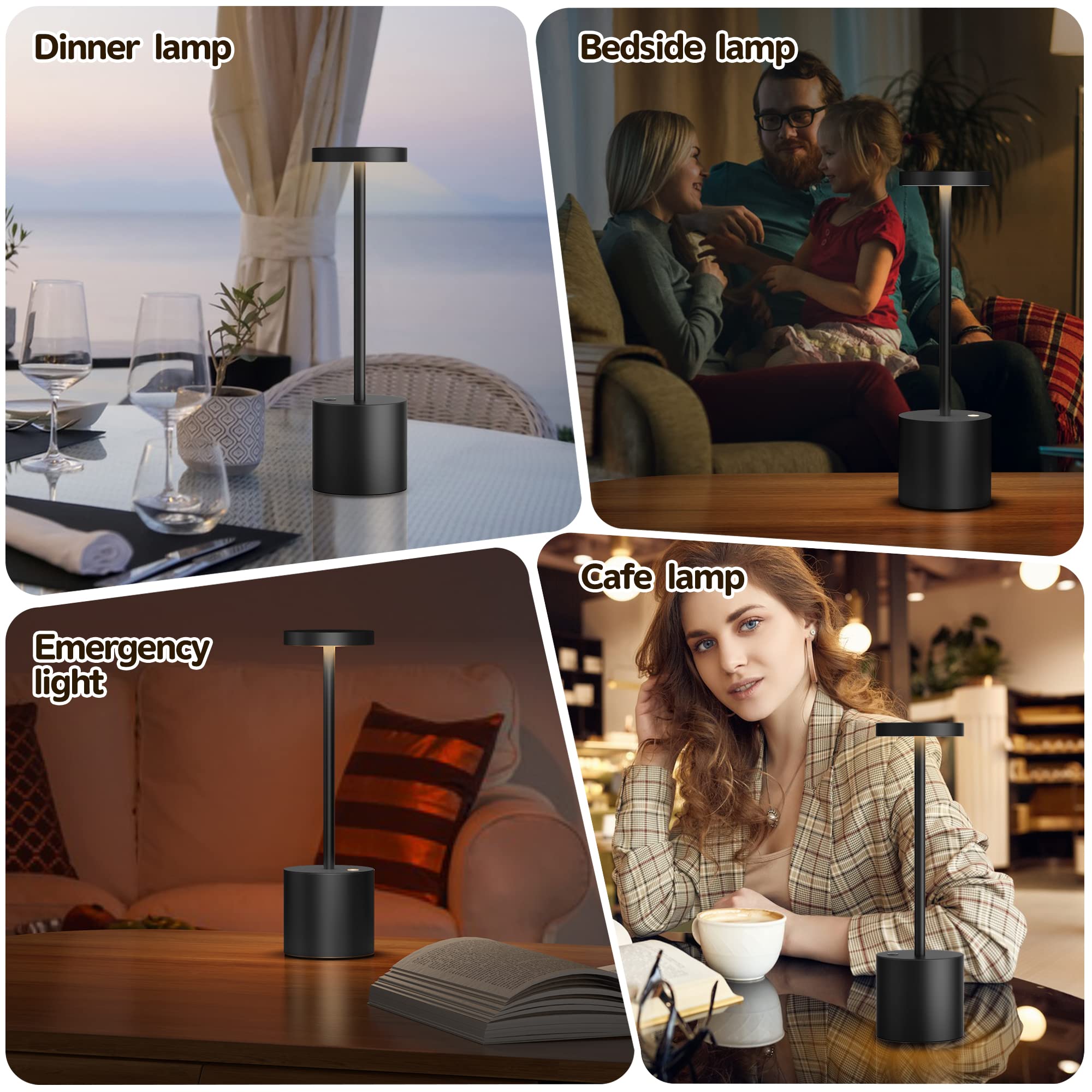 2Pack Cordless Table Lamp, Rechargeable LED Battery 5000mAh Metal USB Portable Powered Desk Lamp, 3 Levels Brightness Light for Restaurants Outdoor (2pack 10.25in Titanium)
