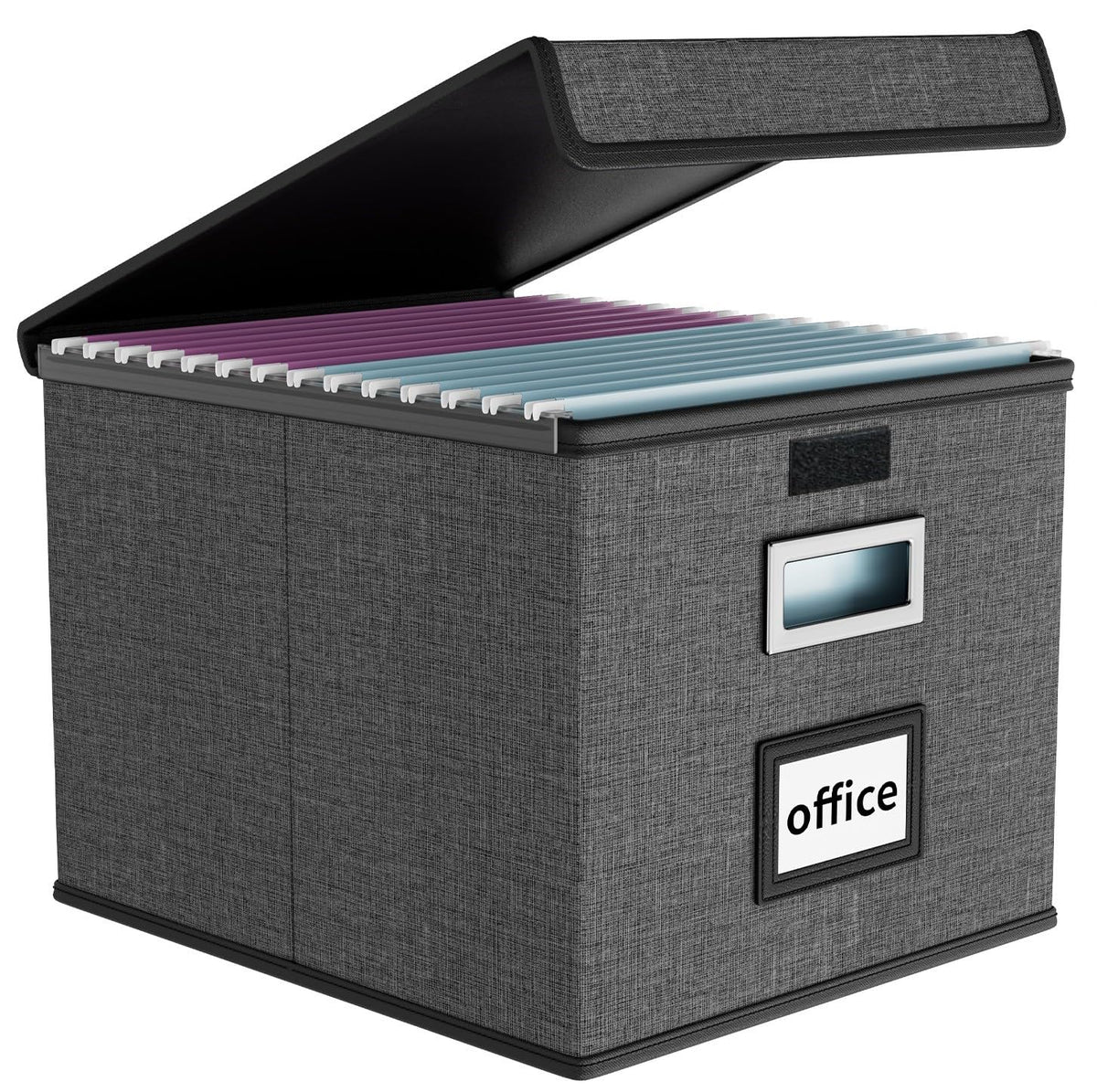 File Organizer Box with Lid, Collapsible Faux Leather Hanging File Folder Box Organizer with Plastic Slides, Decorative Home/Office Filing System Boxes for File and Folders Storage