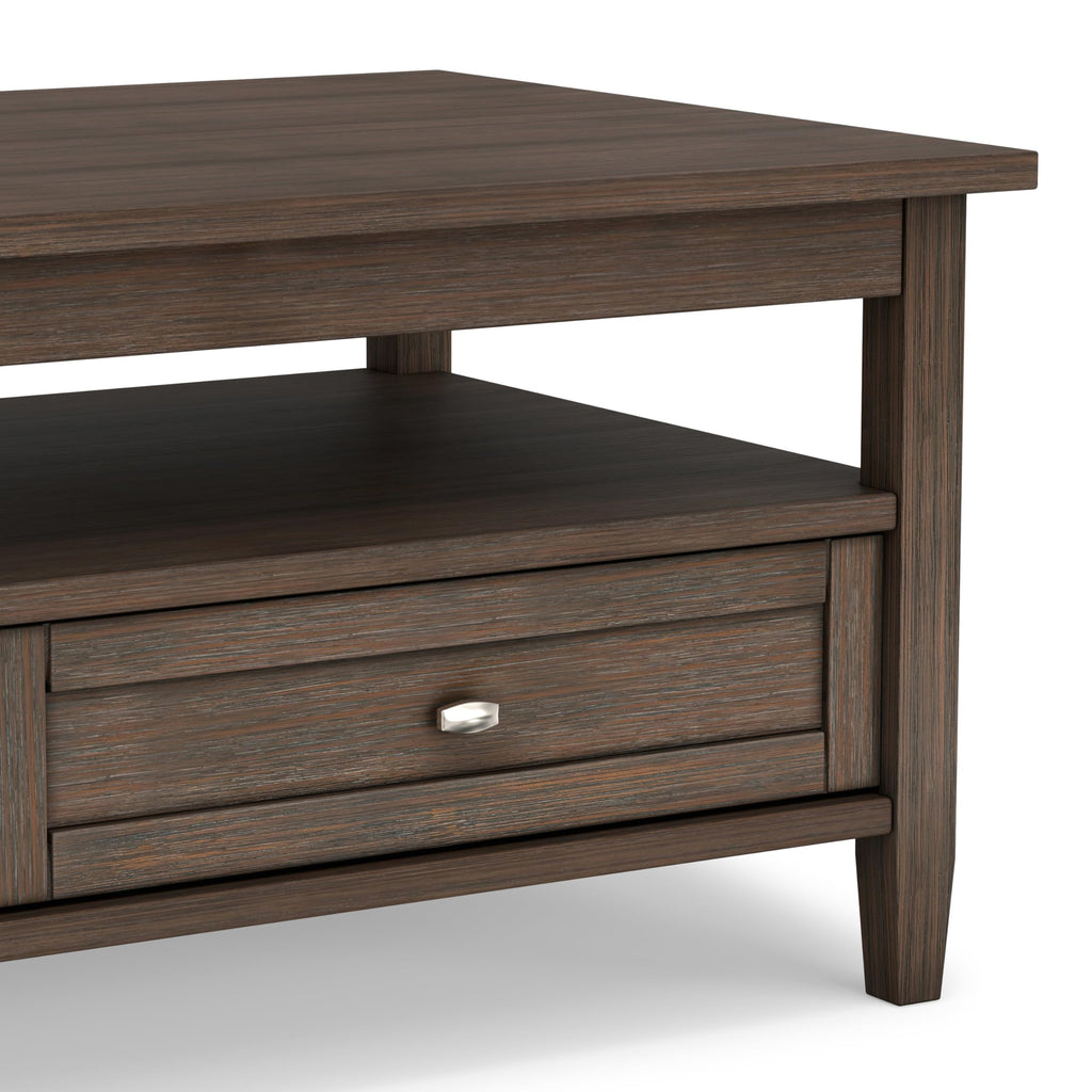 SIMPLIHOME Warm Shaker Coffee Table - 48 inch Wide Solid Wood Coffee Table in Black, Transitional Living Room Table with 2 Drawers, Open Shelf, Shaker Fronts and Tapered Legs