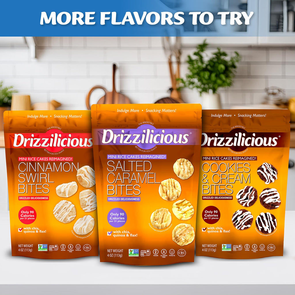 Drizzilicious Mini Flavored Rice Cakes - Rice Crisps, Healthy Snack for Adults and Kids, Vegan, Gluten Free Snack, 90 Calories Per 21 Pieces, S'mores & Cinnamon Swirl - 4 oz (Pack of 6)