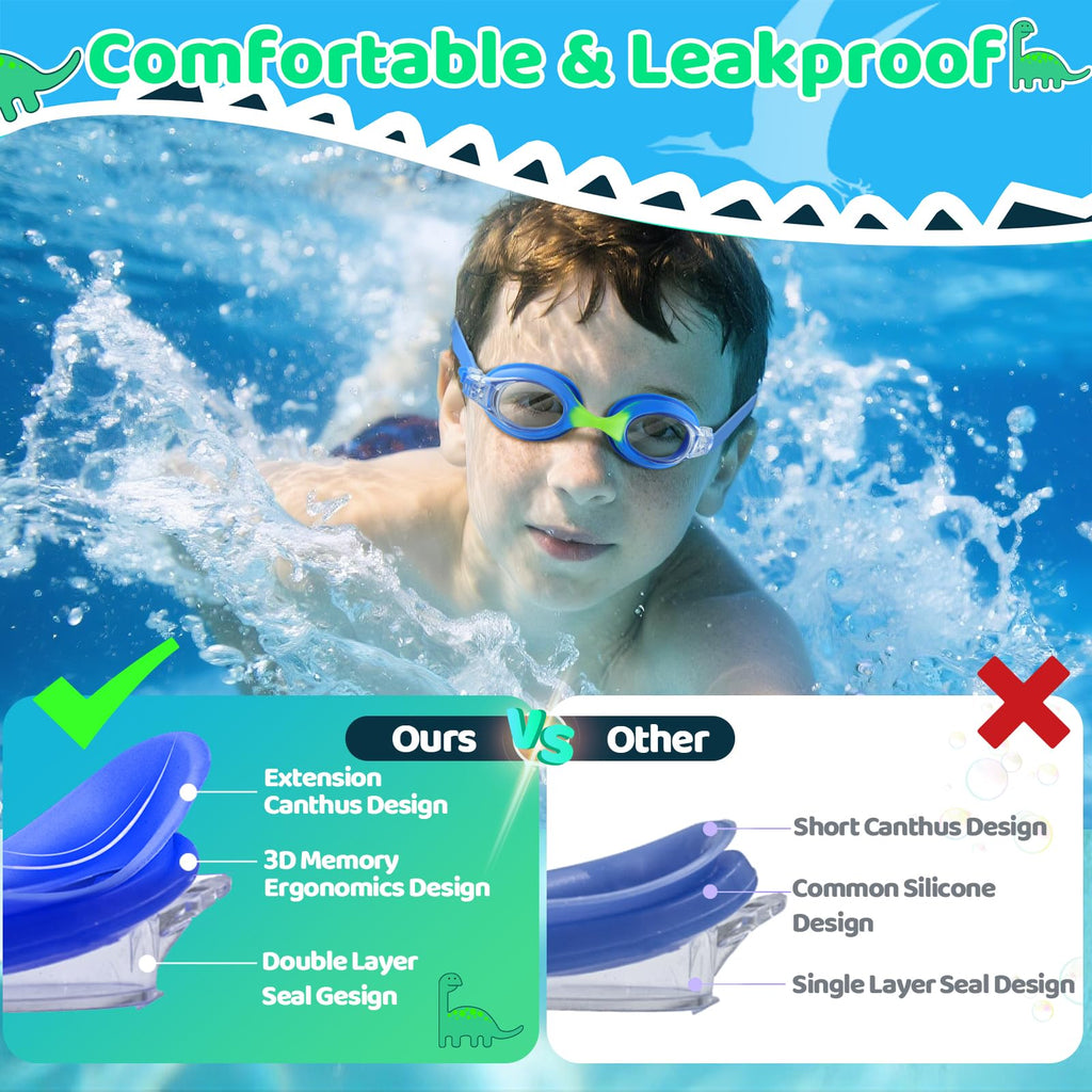 Vvinca Kids Swim Goggles with Fabric Strap No Tangle Pain-Free, Anti-Fog Swimming Pool Goggle No Leak for Toddlers Girls Boys
