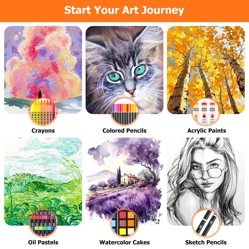 Soucolor Art Supplies, 192-Pack Deluxe Art Set Drawing Painting Supplies Kit with Acrylic Pad, Watercolor Pad, Sketch Book, Canvases, Acrylic Paint, Crayons, Pencils, Gifts for Artist Adults Teen Kids