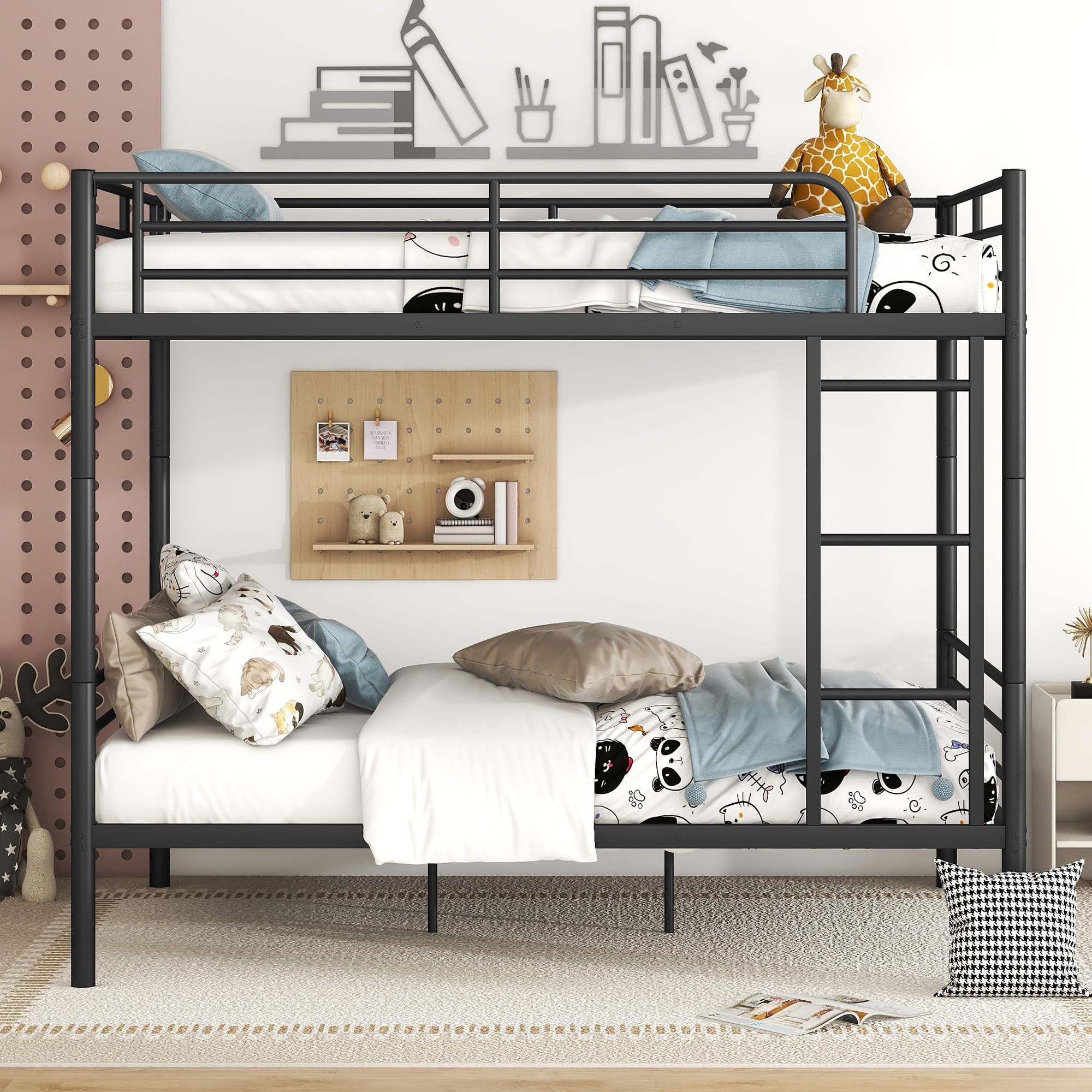 DNYN Twin Size Loft Bed with Desk & Storage Drawers& Table Set for Kids Bedroom,Covertible Twin-Over-Twin Bunkbeds Design,Easy Assemble & Space Saving & No Box Spring Needed,for Small Space, Black