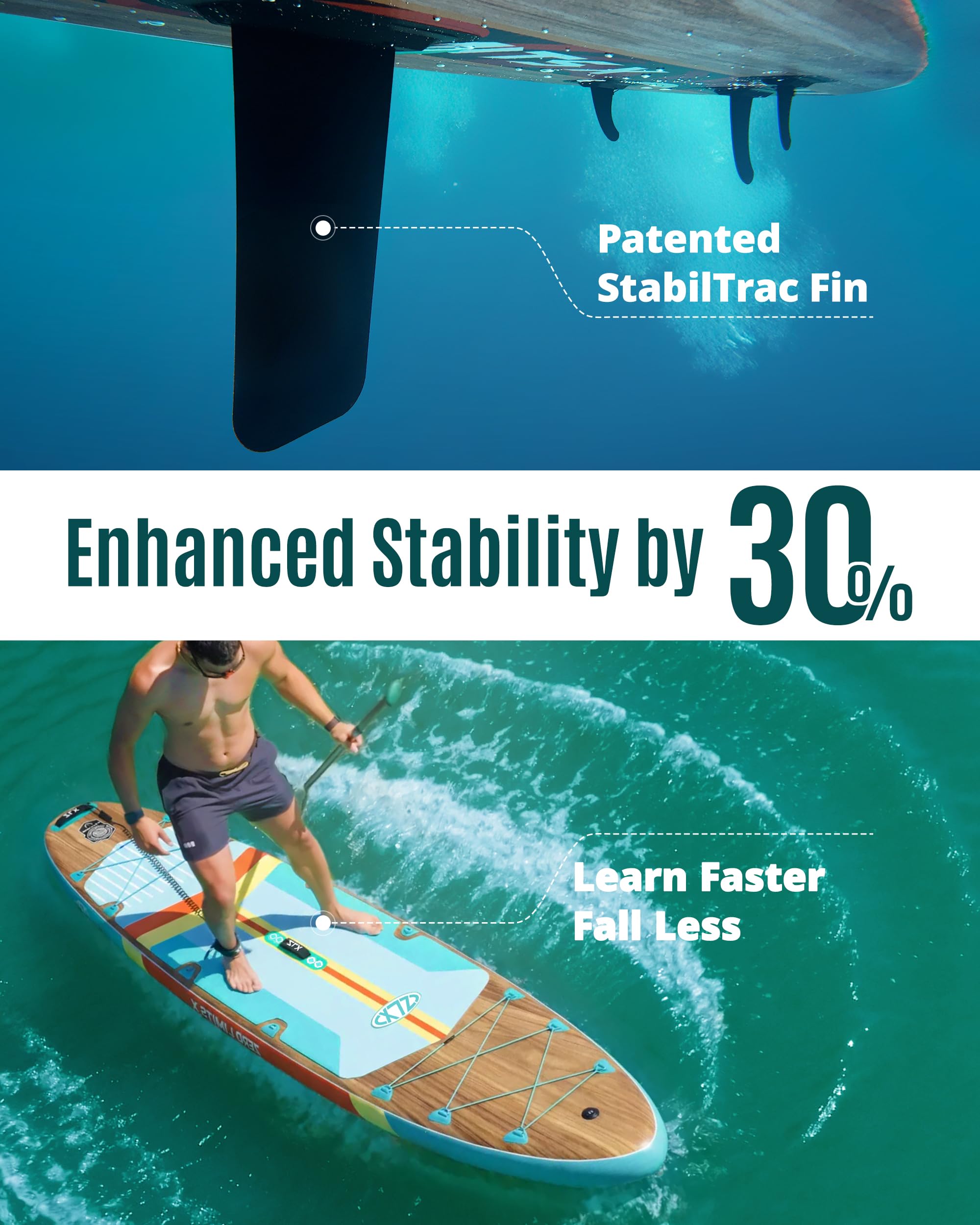 ZLX 11'6"x35" Ultra Wide Inflatable Stand Up Paddle Board | Stable Non-Slip Deck Pad, Unique Fin System, Premium SUP Accessories & Backpack - Upgraded Pump for Adults, All Skill Levels