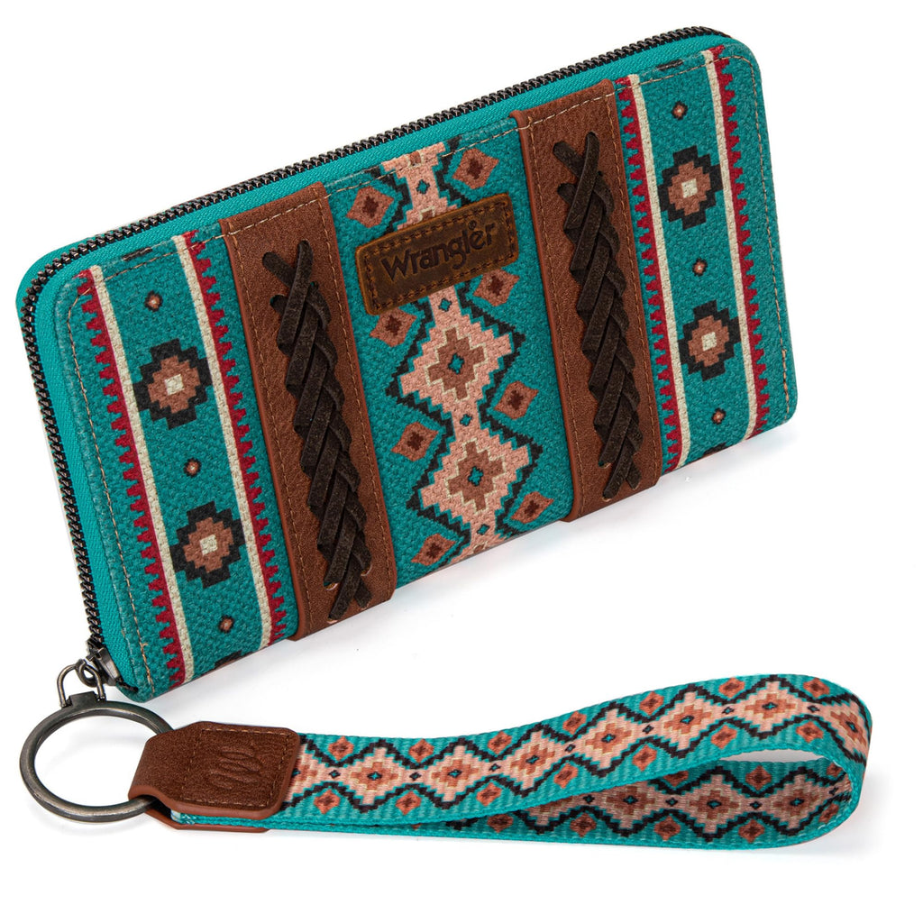 Wrangler Wallet Purse for Women Western Aztec Clutch Wristlet Wallet with Credit Card Holder