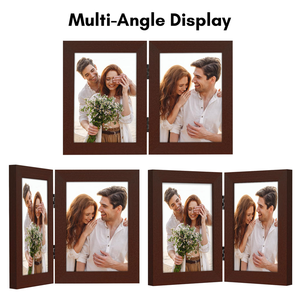 Americanflat Hinged 4x6 Picture Frame with Shatter-Resistant Glass - Double Picture Frames with Engineered Wood - Signature Collection - Photo Frame for Tabletop Display - Black