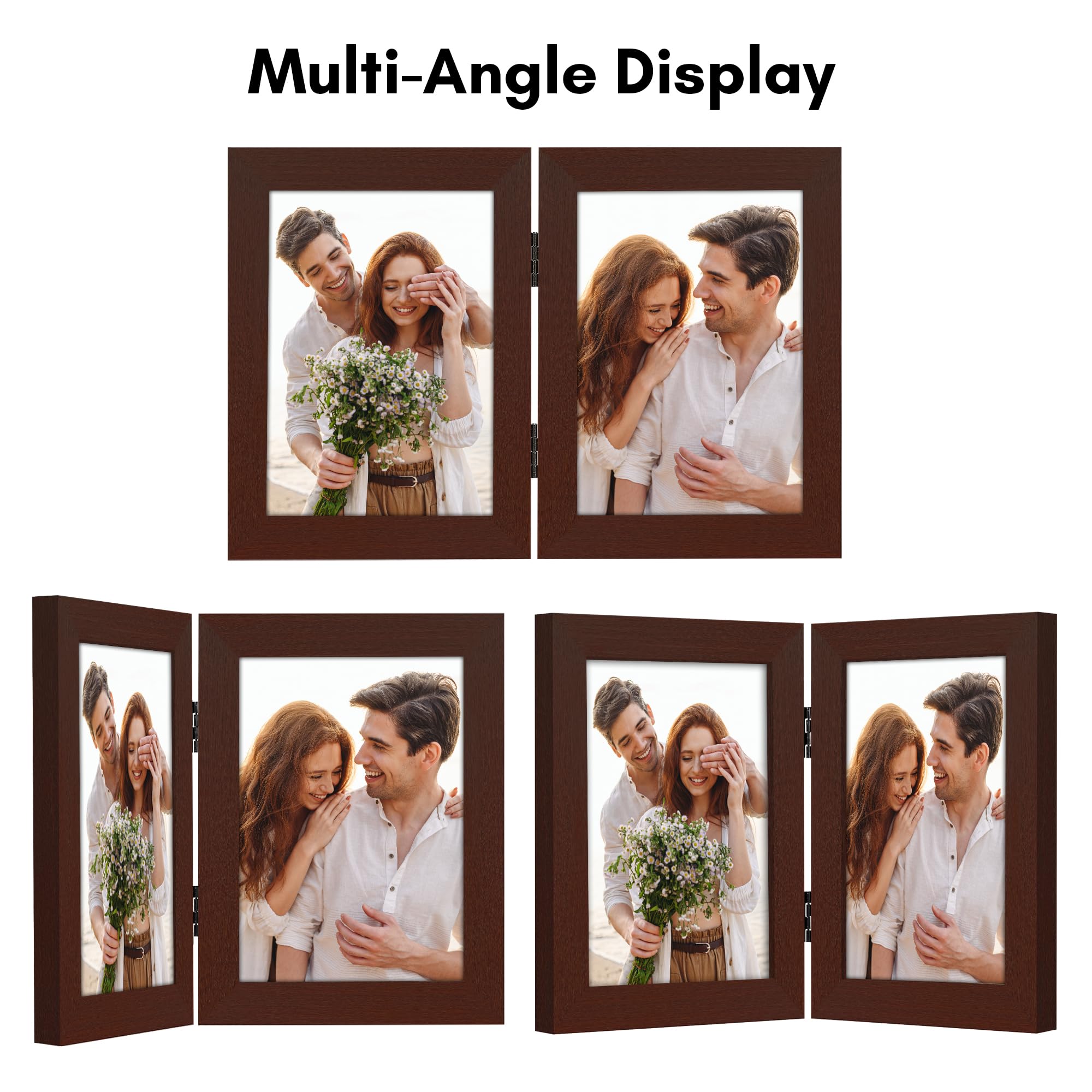Americanflat Hinged 4x6 Picture Frame with Shatter-Resistant Glass - Double Picture Frames with Engineered Wood - Signature Collection - Photo Frame for Tabletop Display - Black