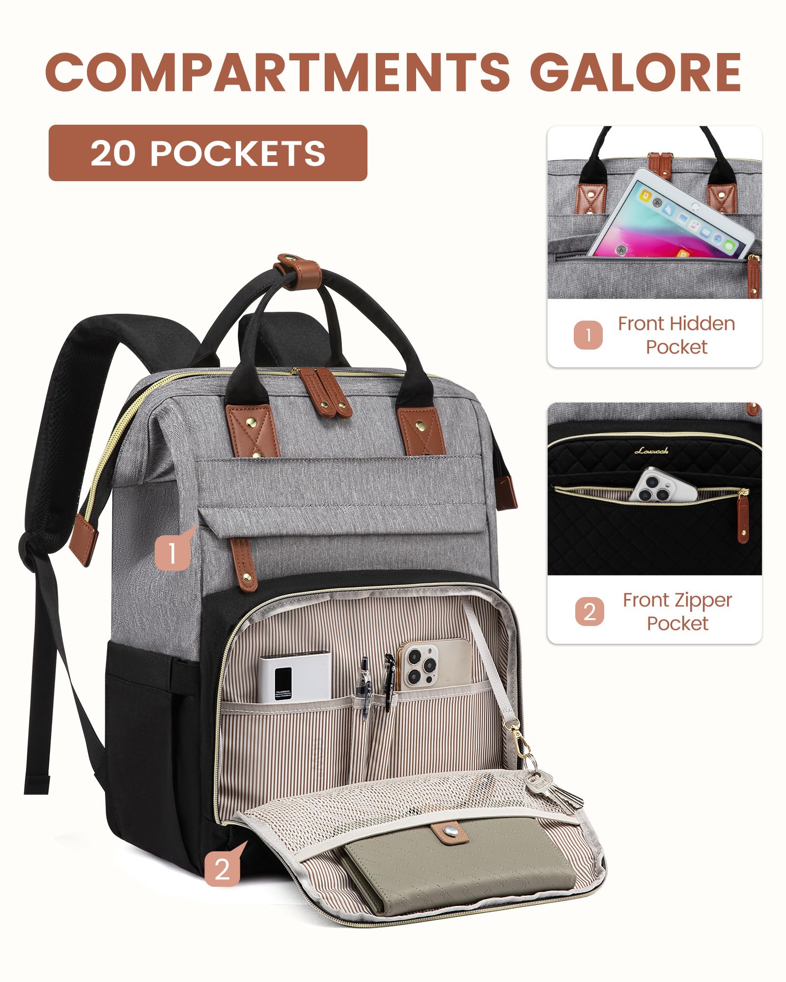 LOVEVOOK Laptop Backpack for Women, 15.6 inch Waterproof Nurse Bag Teacher Work Backpack Purse for Women, Travel Computer Backpack for College Office Business Ladies