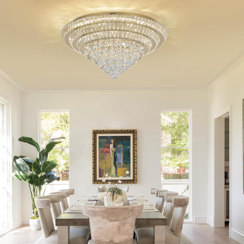 COCOSTAR 20" Gold Crystal Chandeliers, Flush Mount Chandelier LED Ceiling Light, Modern Crystal Raindrop Chandeliers for Dining Room, Living Room, Bedroom