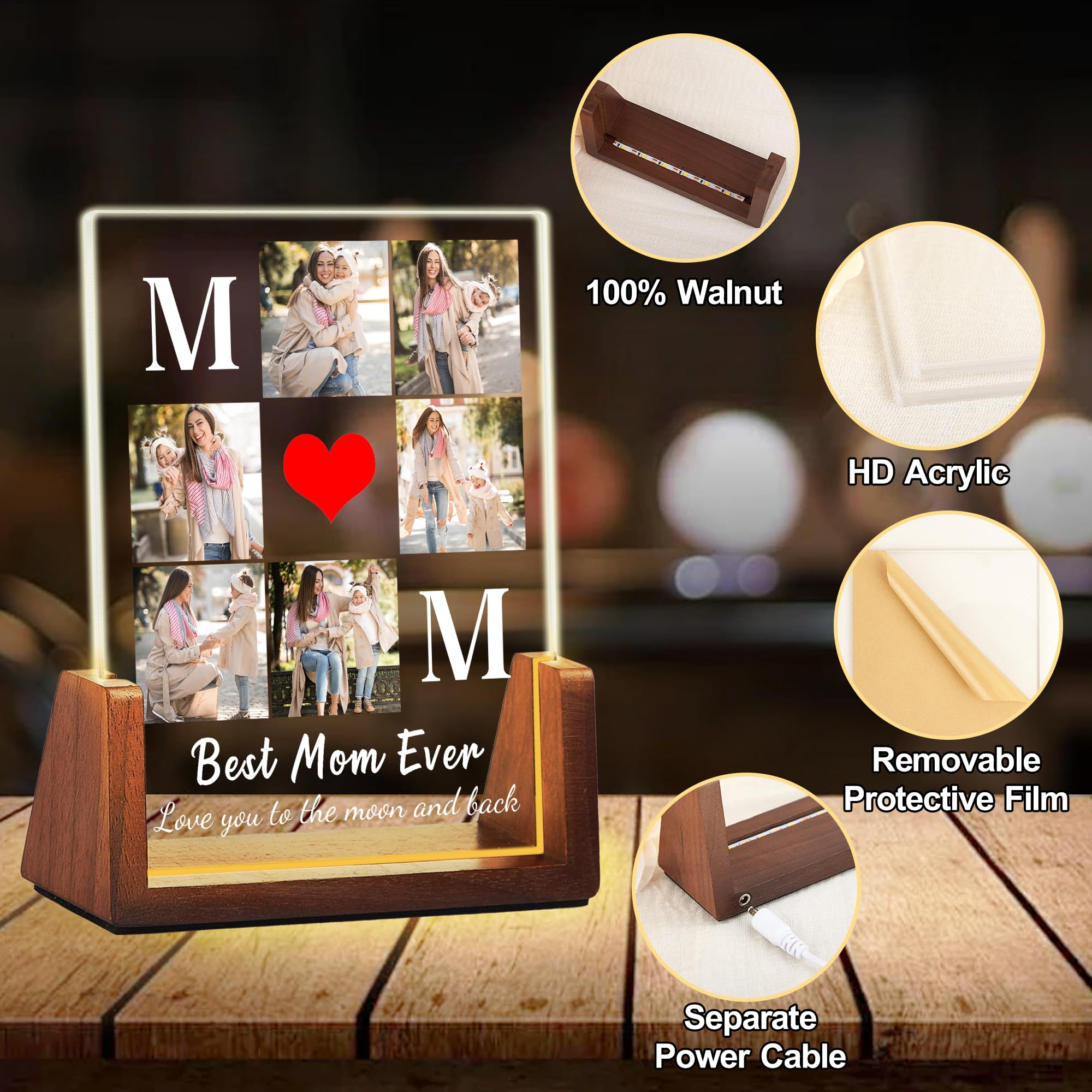 Personalized Fathers Day Birthday Gifts For Daddy Dad From Daughter Son Wife, Custom Acrylic Plaque Light Up Picture Frame, Customized Dad Gifts For Husband Men Papa Fathers Day Christmas