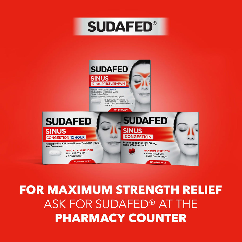 Sudafed, PE Sinus Congestion Relief Tablets, Maximum Strength, Non-Drowsy 10 mg Phenylephrine HCI Decongestant for Sinus Pressure and Nasal Congestion Relief from colds or Allergies, 18 Count