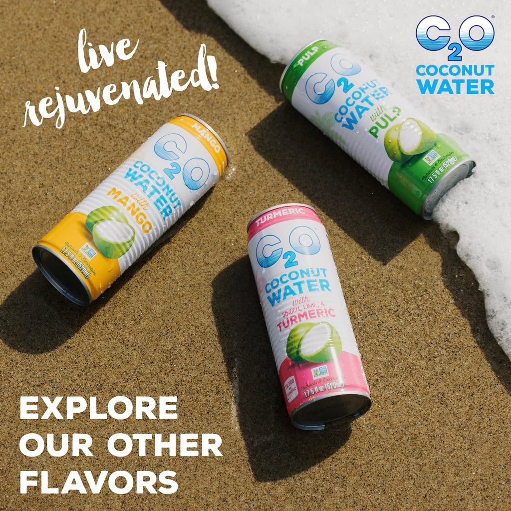 C2O - Coconut Water with Ginger, Lime, & Turmeric (12 Pack) - Made with Fresh Coconut Water - Plant Based - Non GMO - Canned Water - Natural Hydration, Electrolytes, & Potassium - 12 Cans, 17.5 FL OZ
