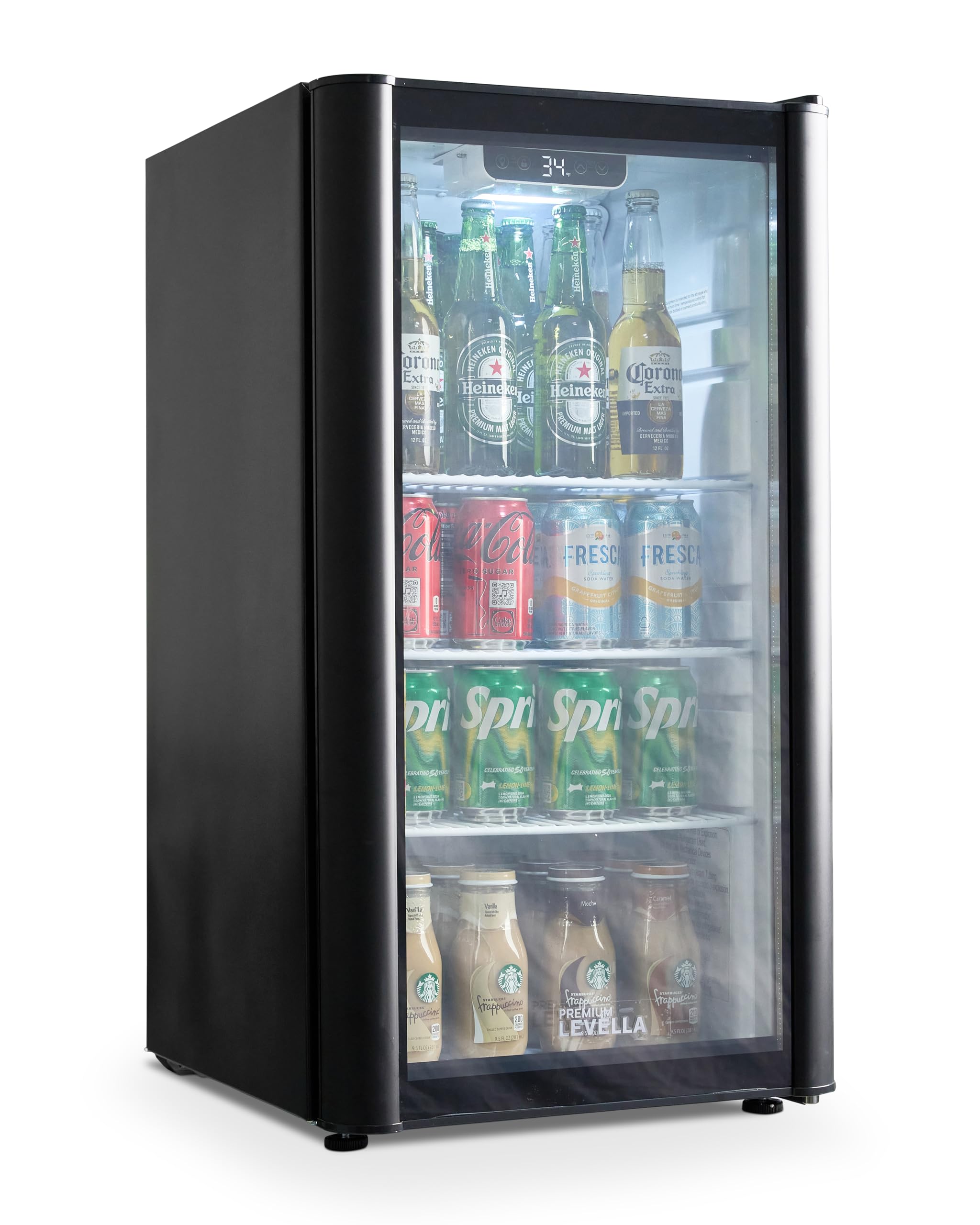 PremiumLevella PRF37DX Glass Door Display Refrigerator 3.1 cu ft Commercial Beverage Cooler Merchandiser - Black