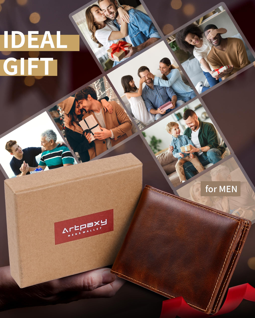 Artpaxy Mens Wallet Genuine Leather Bifold RFID Blocking Wallet for Men with 1 ID Window 13 Card Holders 2 cash pockets 1 Gift Box