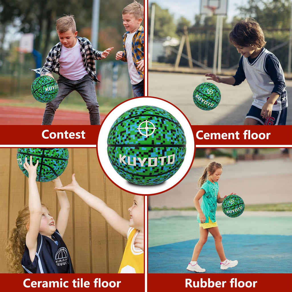 KUYOTQ Kids Youth Adult Size 3/4/5/6/7 (22/25.5/27.5/28.5/29.5") Basketball Premium Rubber or Faux Leather Basketball Indoor Outdoor Basketball for Boys Girls Womens Mens Basketball Gifts (Deflated)