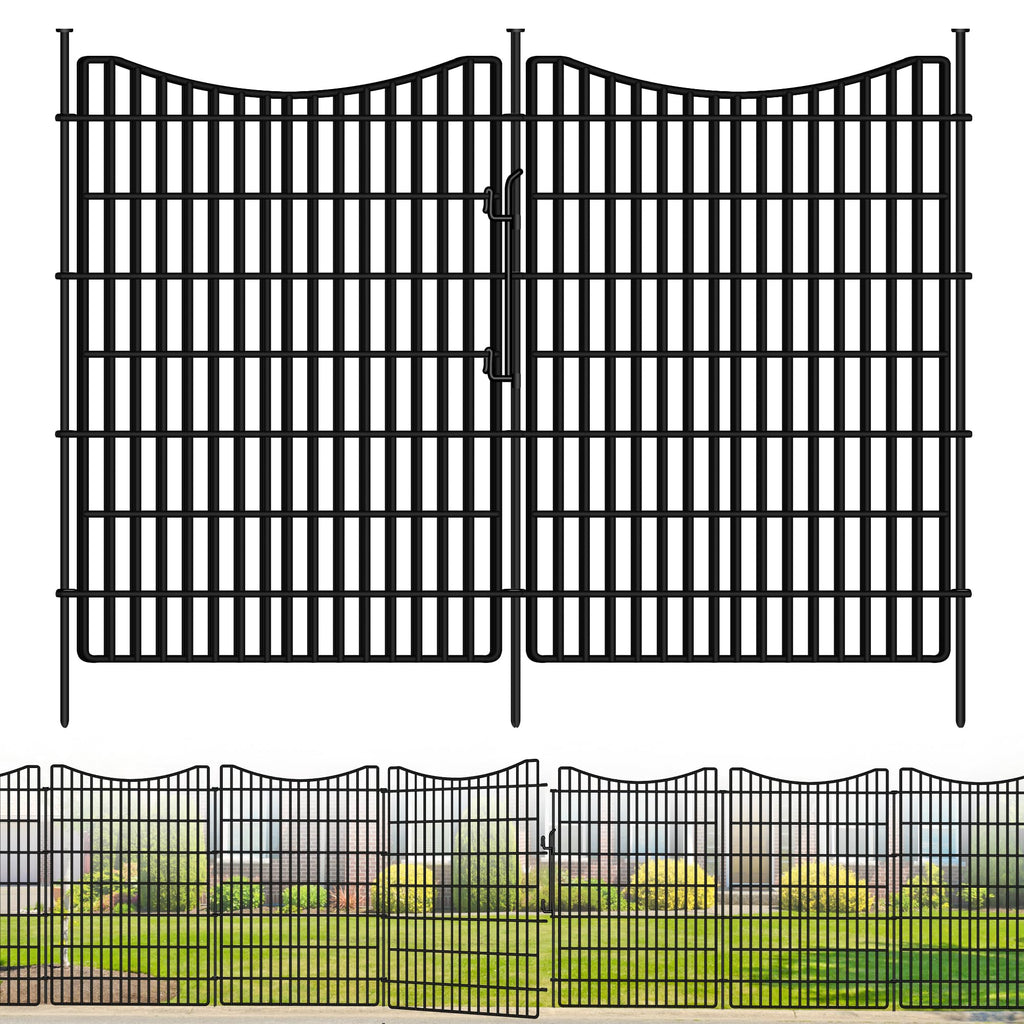 10 Panels Garden Fence Animal Barrier, 33 in(H) X 24 ft(L) Dog Fence Outdoor for Yard with Lock, Tall Metal Fencing with Ground Stakes, Temporary Fencing for Dog, Rabbits, and Patio Border