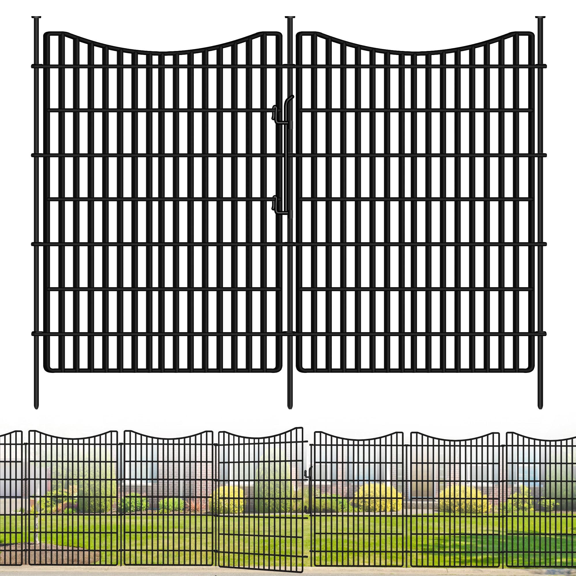 10 Panels Garden Fence Animal Barrier, 33 in(H) X 24 ft(L) Dog Fence Outdoor for Yard with Lock, Tall Metal Fencing with Ground Stakes, Temporary Fencing for Dog, Rabbits, and Patio Border