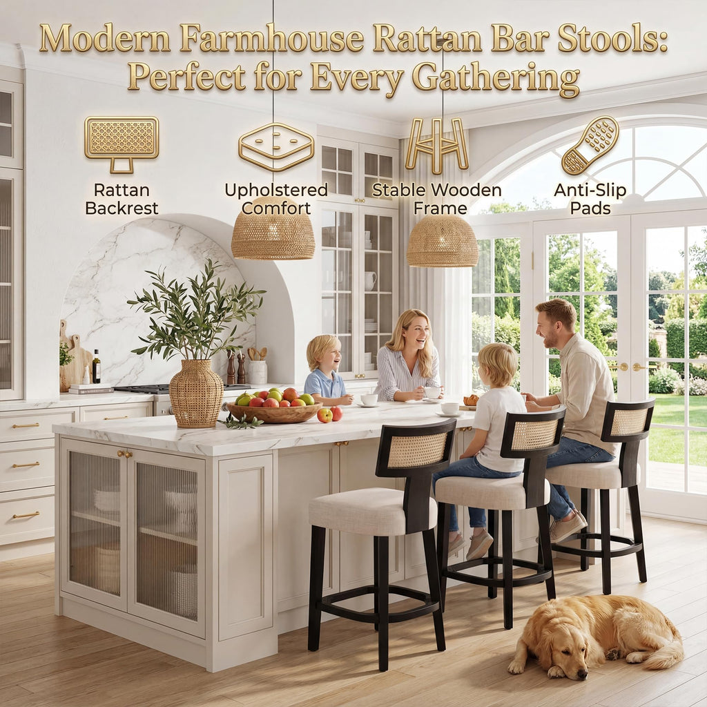 Farmhouse 30'' Extra Tall Bar Stools Set of 2 Modern Counter Height Barstools with Backs Rustic Wood Bar Stools Linen Upholstered Counter Chairs Kitchen Island Stool Chairs with Wood Frame, Beige