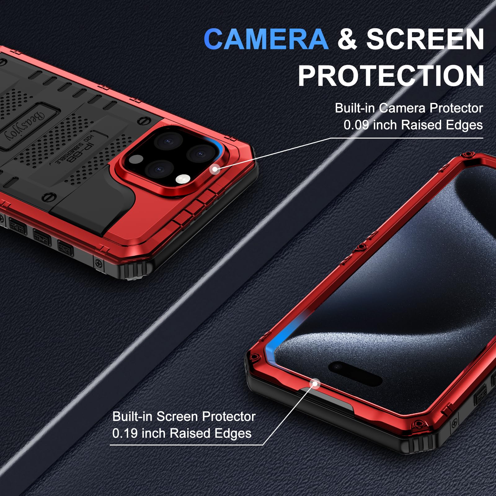 Beasyjoy for iPhone SE 2022/2020/ 8/7 Metal Case, Waterproof Heavy Duty Case with Screen Protector, Full Body Protection Military Grade Shockproof Defender Durable Sturdy Rugged Aluminum Cover, Black