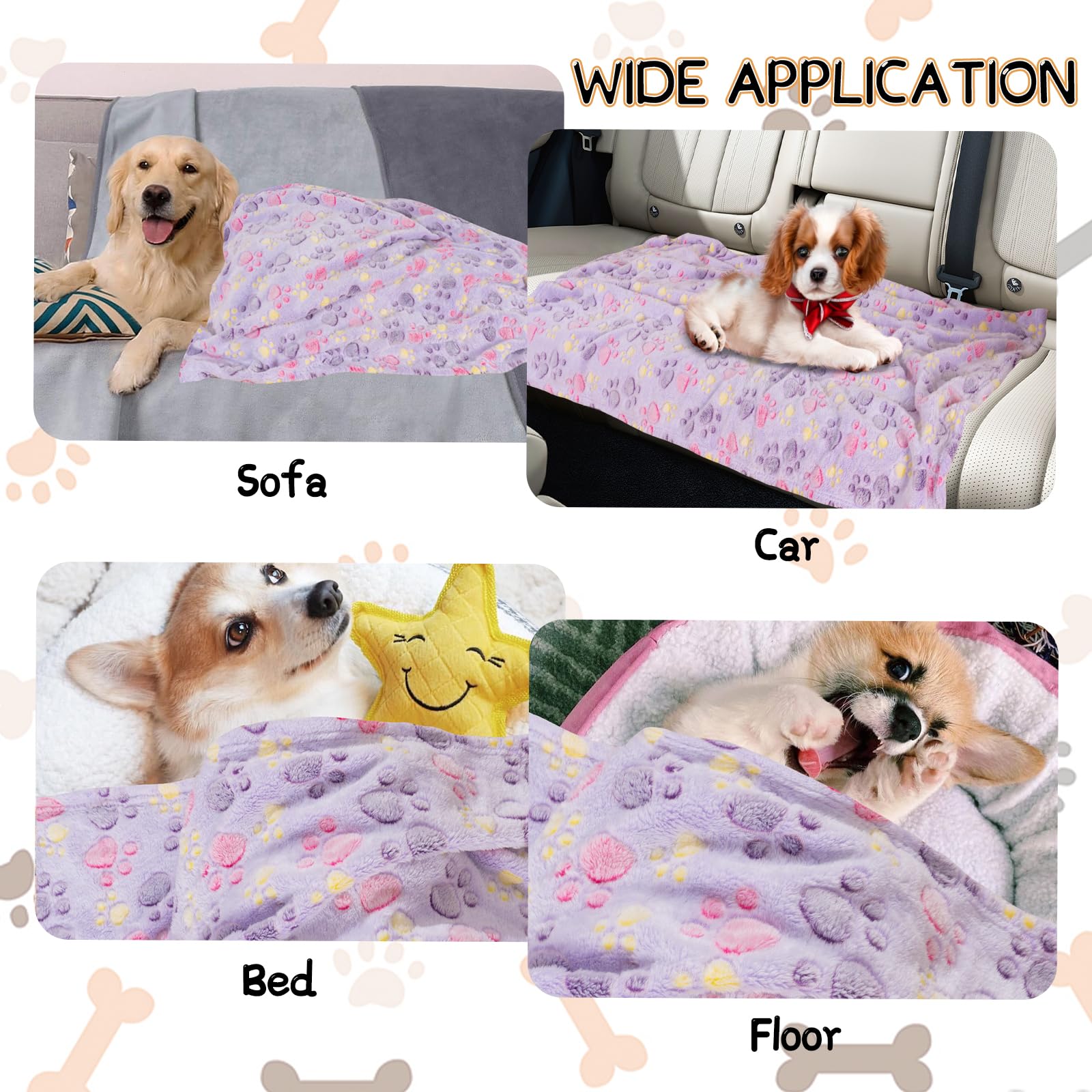 Rezutan 1 Pack 3 Dog Blanket for Large Dogs,41x31 inch for Medium Soft Fluffy Washable Pet Cat Blankets,Reversible Elephant & Paw Print for Dog Kennels & Beds, Sofas, Blue