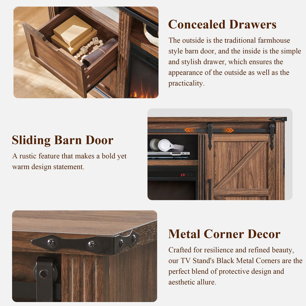 JXQTLINGMU Farmhouse TV Stand for 75+ Inch TV, 32" Tall Entertainment Center w/4 Drawers & Sliding Barn Door, Rustic Media Console w/Storage Shelves, 66" Wood Television Stand for Living Room, Black