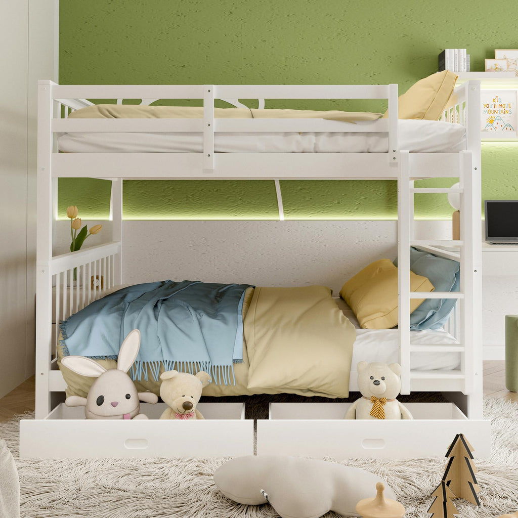 Merax Wood Bunk Bed with Two Drawers,Convertible Wood Bunk Bed with Ladders and Two Storage Drawers,Solid Wood Detachable Bed Frame with Ladders, Twin Over Full Size, Espresso