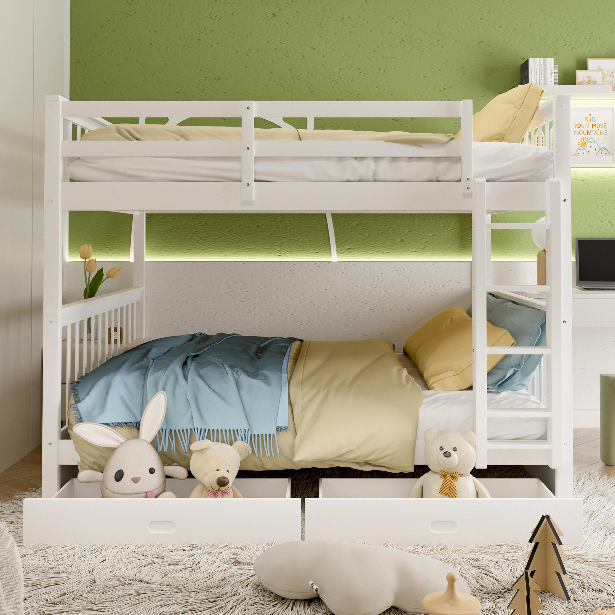 Merax Wood Bunk Bed with Two Drawers,Convertible Wood Bunk Bed with Ladders and Two Storage Drawers,Solid Wood Detachable Bed Frame with Ladders, Twin Over Full Size, Espresso