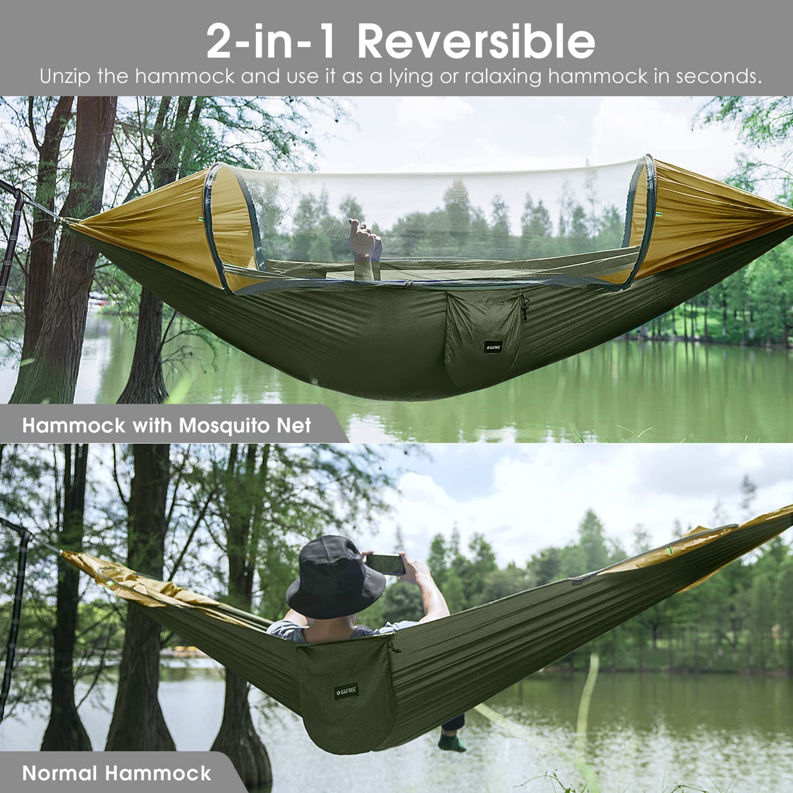 G4Free Large Camping Hammock with Mosquito Net and Rain Fly- 2 Person Portable Hammock with Bug Net and Tent Tarp for Outdoor Hiking Camping Backpacking Travel