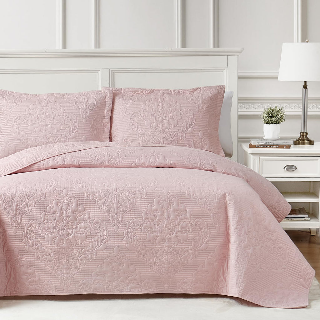 Hansleep Black Quilt Twin Size - Damask Ultrasonic All Season Bedspread Twin, Soft Lightweight Coverlet Bedding Set, 2 Pieces (1 Quilt, 1 Pillow Sham)