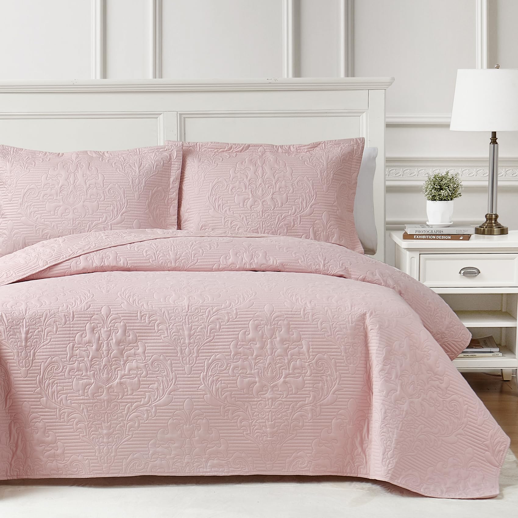 Hansleep Black Quilt Twin Size - Damask Ultrasonic All Season Bedspread Twin, Soft Lightweight Coverlet Bedding Set, 2 Pieces (1 Quilt, 1 Pillow Sham)