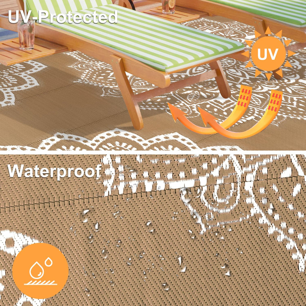 Yamaziot Waterproof Outdoor Rug 5x8 ft, Reversible Plastic Straw Rug for Patio Clearance, Camping, RV Mat, Outside Rug Carpet for Porch, Deck, Backyard, Balcony, Picnic,Black Brown