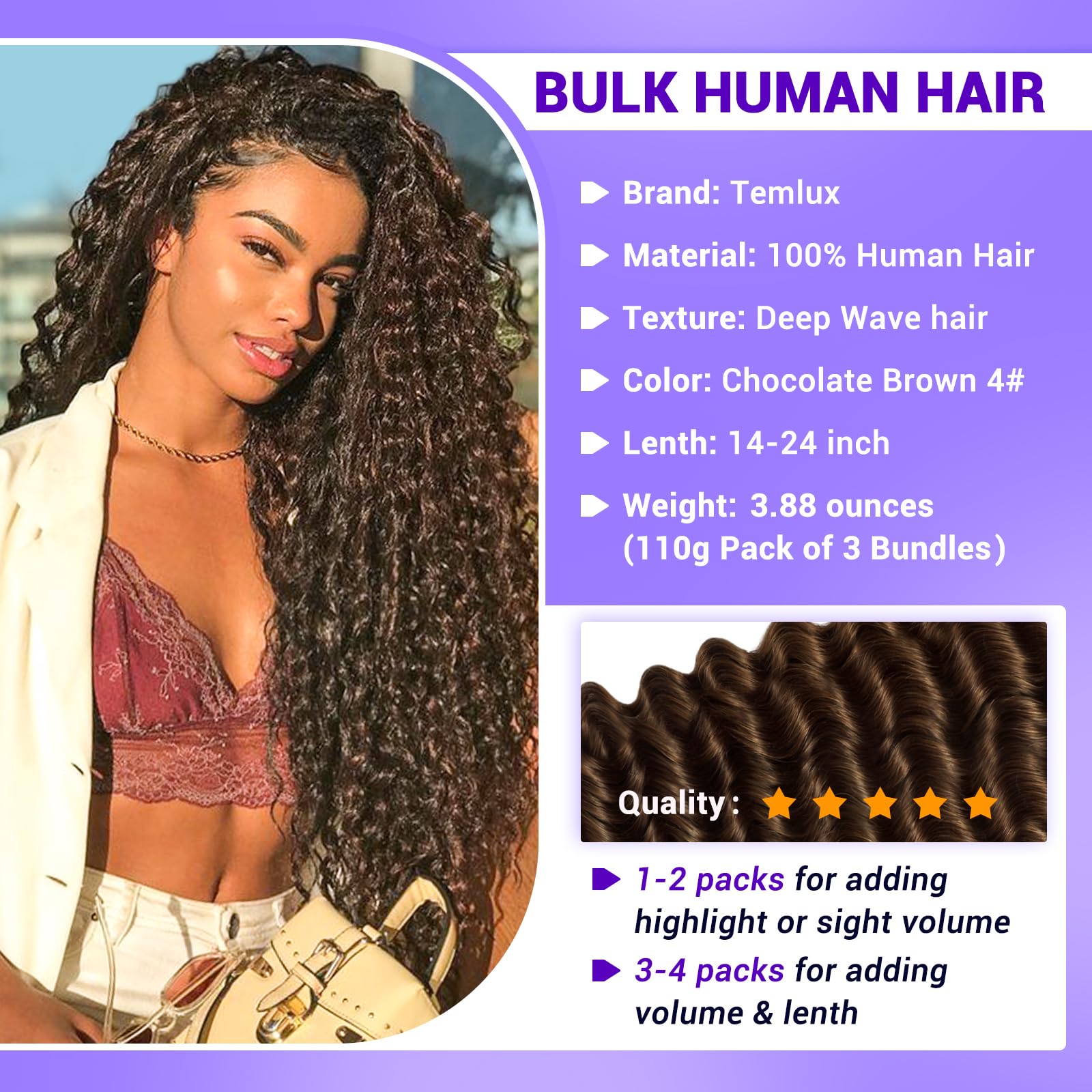 Human Braiding Hair for Boho Braids 110g Deep Wave Boho Bulk Human Hair for Braiding Knotless 12A Wet and Wavy Bohemian 3 No Weft Bundles/Pack Curly Braids Honey Blonde 16 Inch