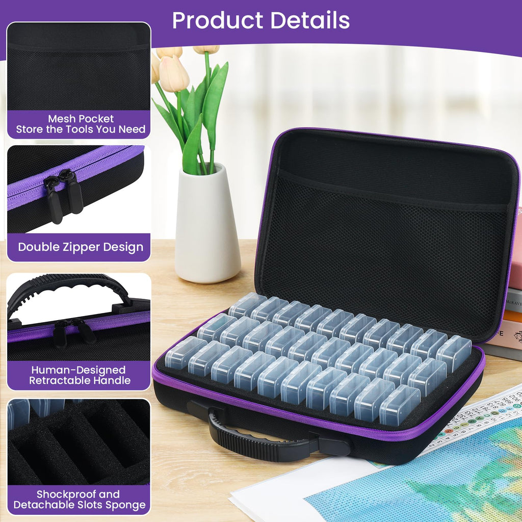 Douorgan Diamond Painting Storage Containers Portable Bead Organizer Shockproof Bead Art Storage Case Jewelry Beads Storage Box (30 Small Boxes)