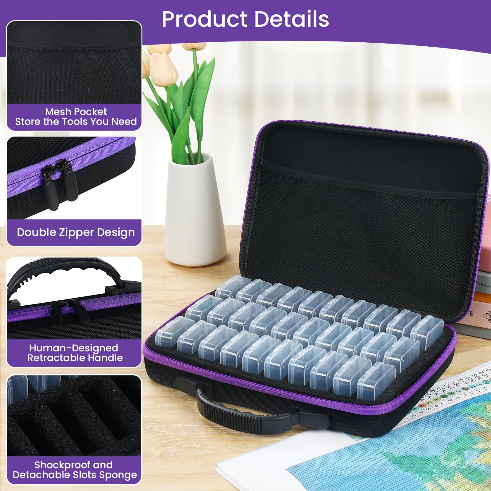 Douorgan Diamond Painting Storage Containers Portable Bead Organizer Shockproof Bead Art Storage Case Jewelry Beads Storage Box (30 Small Boxes)