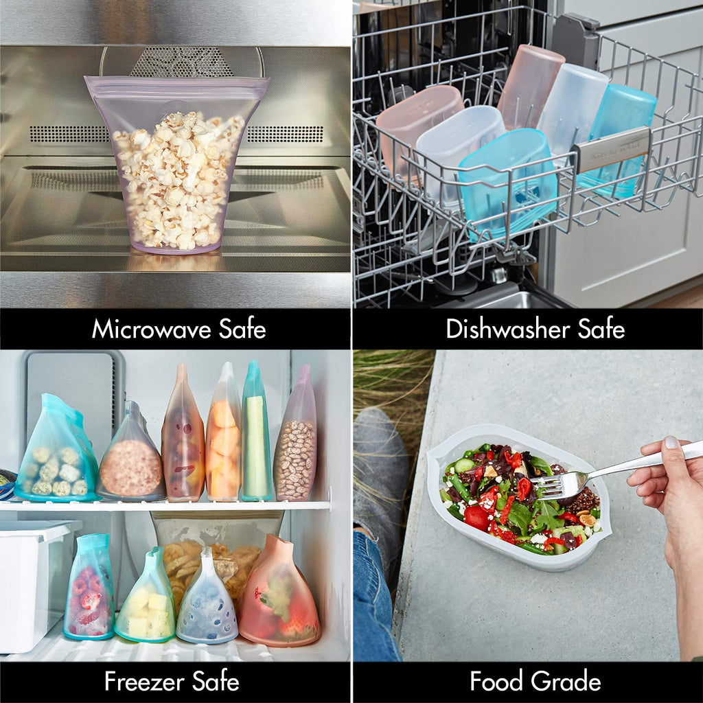 Zip Top Reusable Food Storage Bags | Small Cup [Frost] | Silicone Meal Prep Container | Microwave, Dishwasher and Freezer Safe | Made in the USA