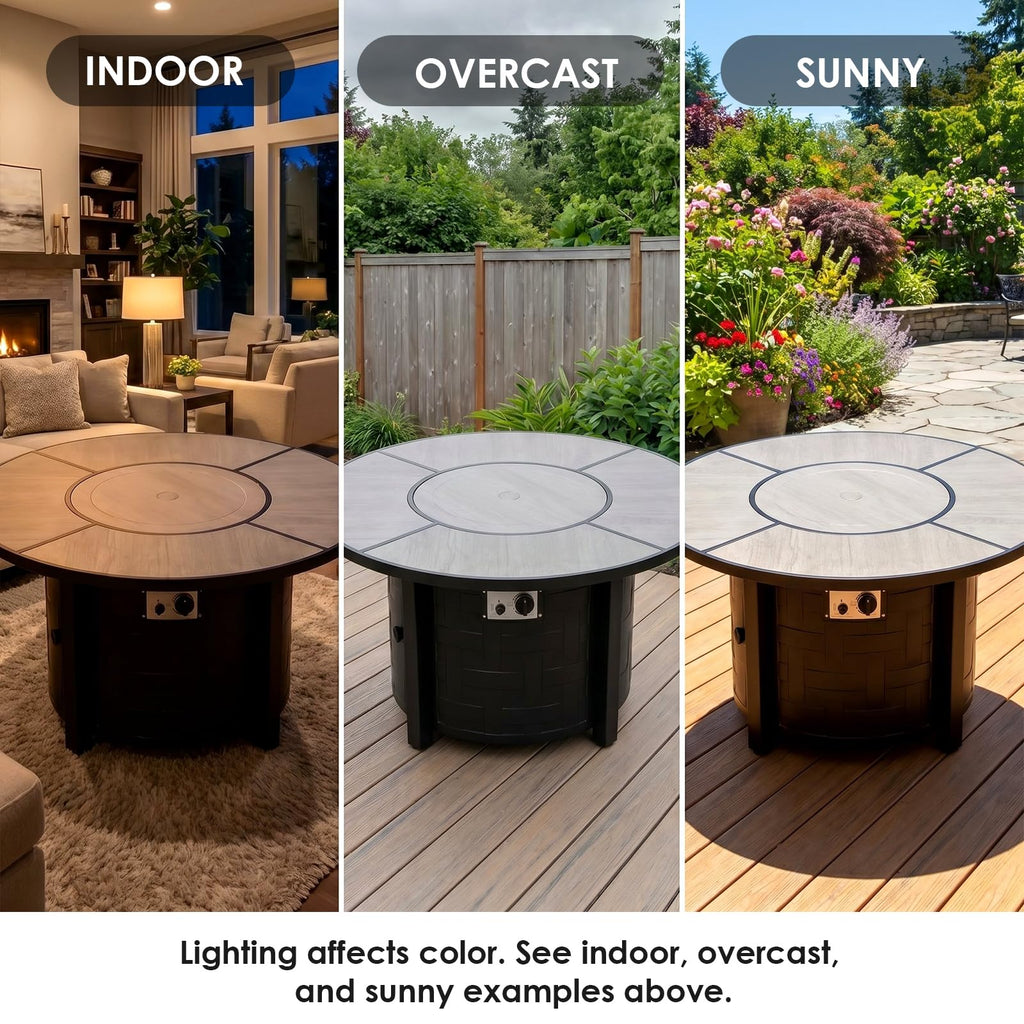 TLGREEN Propane Fire Pit Table 30 Inch Round – 50,000 BTU Outdoor Fire Pit with Lid, Converts to Patio Coffee Table, Certified, Includes Waterproof Cover & Blue Fire Glass(Grey)