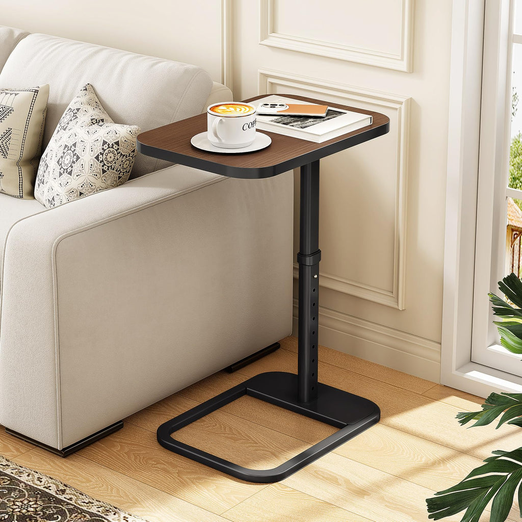 Kitstorack TV Tray Table, Adjustable Height & Rounded Metal Corners, Snack Table for Couch, Sofa, Bed, Chair, Living Room, C Shaped End Side Table for Eating, Dinner or Laptop, Small Spaces, Black